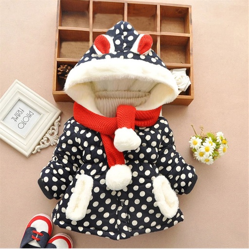 Baby / Toddler Girl Ear Decor Fleece Dots Long-sleeve Hooded Cotton Coat