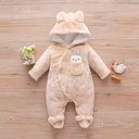 Solid Rabbit Decor Fleece Hooded Footed/footie Long-sleeve Baby Jumpsuit