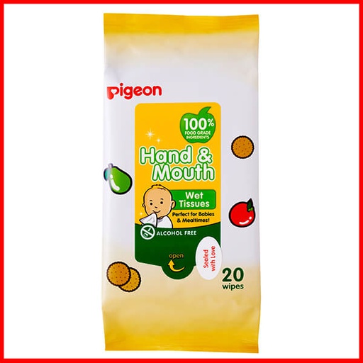 Pigeon Hand & Mouth Wet Tissue, 20s Single Pack (English)
