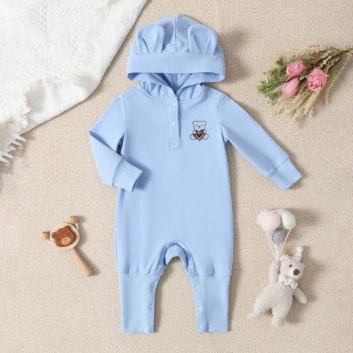 Baby Boy/Girl Bear Temp-Sensing Print 3D Ear Hooded Jumpsuit