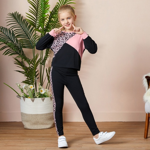Fashionable Kid Girl Leopard & Color Block Set