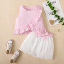 Trendy Toddler Girl Stripe Print Bowknot Ruffle Flounce Set