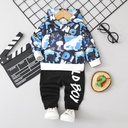 2pcs Baby Boy Allover Dinosaur Print Long-sleeve Hoodie and Letter Graphic Sweatpants Set