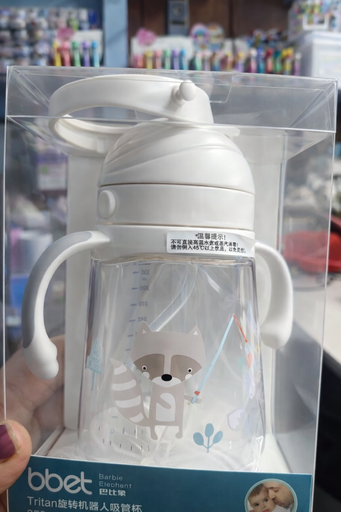 Cute Raccoon Print Kids Tritan Straw Water Bottle with Handles and Flip Lid