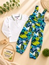 Colorful Smiley Dinosaur Baby Overalls & Polo Set
