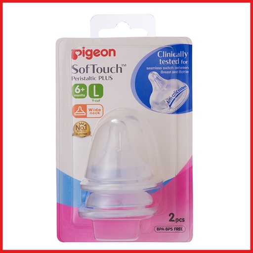 Pigeon SofTouch Peristaltic Plus Nipple Blister Pack 2Pc (L)