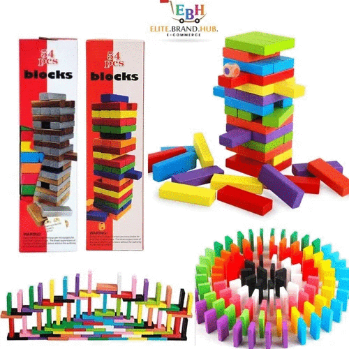 Multicolor Wooden Building Block Dominoes, Party Game, Tumbling Tower Game