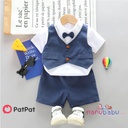 Patpat-(1nb12-20584656)2pcs Baby Boy 100% Cotton Gentleman Bow Tie Decor Short-sleeve Faux-two Top & Shorts Set