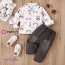 Patpat-(1nb12-20587484)2pcs Baby Boy Allover Bear Print Long-sleeve Shirt & Jeans Set