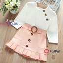 Patpat-(2nb5-20586126)Baby / Toddler Girl Turtleneck Solid Knitted Buckle Ruffled Suit-dress