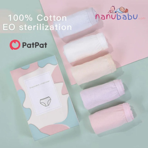 Patpat:(nb13- 20299298) 5-pack 100% Cotton Boxed Women Disposable Panties Sterile Underwear for Pregnant Women or Postpartum or Business Travel Hotel Supplies