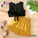 Patpat-(2nb4-538682)2pcs Kid Girl Tie Knot Sleeveless Tee and Elasticized Paperbag Shorts Set