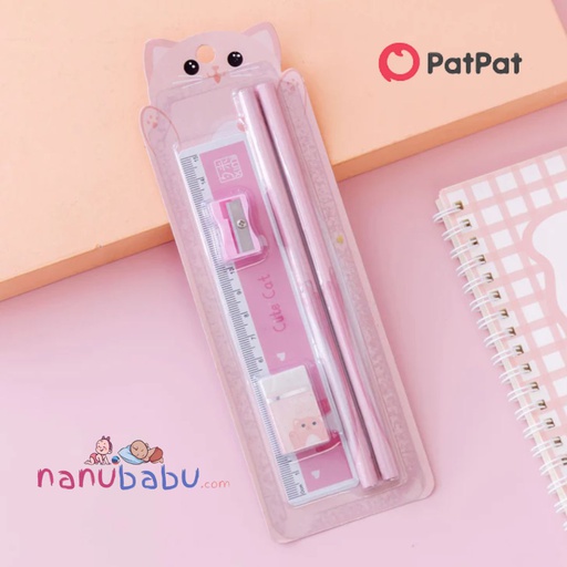 Patpat:(nb13- 20393003) Patpat-5-pack Pencil Stationery Set with Ruler Eraser Pencil Sharpener School Gift Stationery Set Student Stationery Supplies