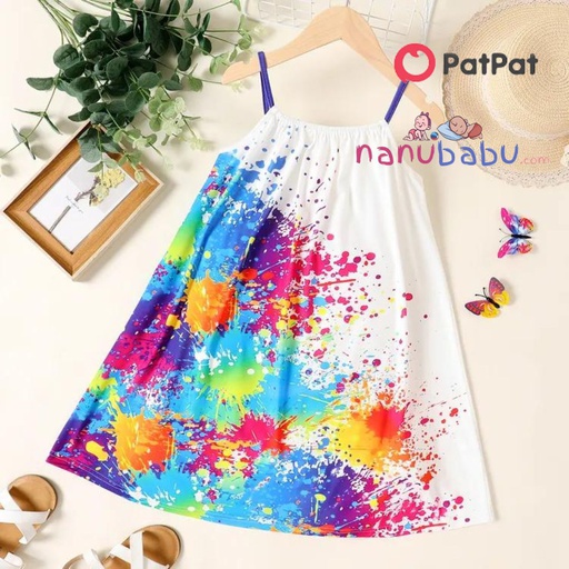 Patpat-(1nb12-20364201)Kid Girl PaintingButterfly Print Cami Dress