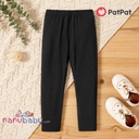 Patpat-(2nb4-512012) Toddler Girl Casual Elasticized Solid Color Leggings(black)