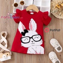 Patpat-(2nb7-20602348)Easter Baby Girl Rabbit Print Flutter-sleeve T-shirt Dress