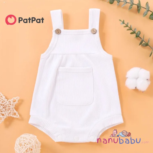 Patpat-(2nb1-19752967)Ribbed Solid Pocket Decor Sleeveless Baby Romper