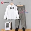 Patpat-(2nb6-20491256)pcs Kid Boy Lapel Collar Bow tie Design White Shirt and Houndstooth Pants Party Set