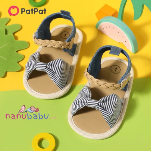Patpat-(2nb10-20559782)Baby / Toddler Stripe Bow Vamp Braided Velcro Sandals