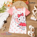 Patpat-(2nb8-20444025)Baby Girl Polka Dots Cartoon Elephant Print Spliced Short-sleeve T-shirt Dress