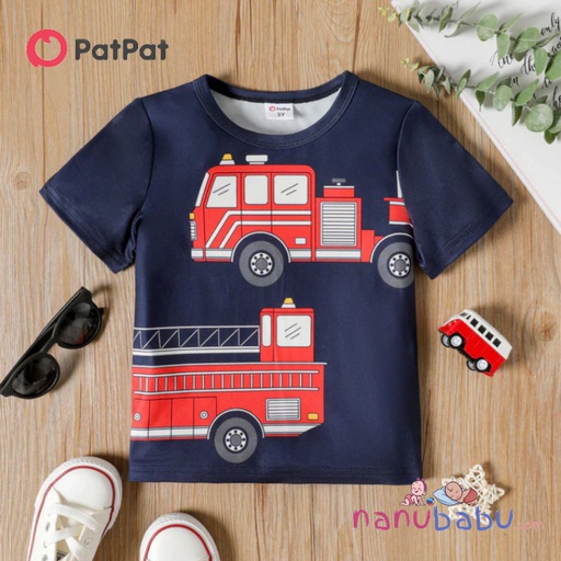Patpat-(nb13-20353870)Toddler Boy Vehicle Print Short-sleeve Tee