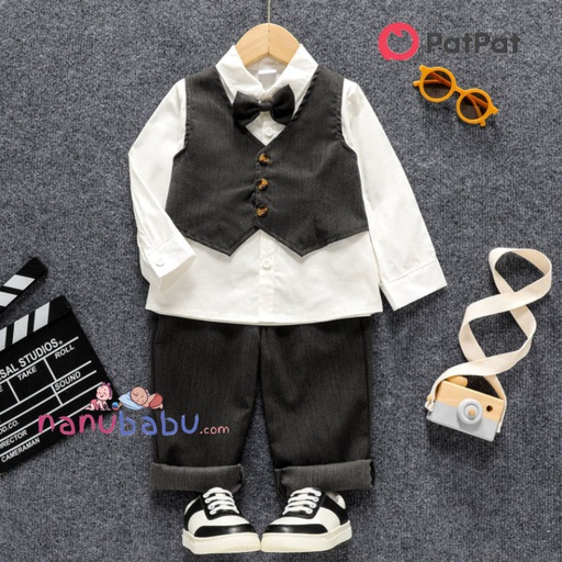 Patpat-(2nb6-20538369)2pcs Toddler Boy Gentleman Suit, Faux-two Vest Design Shirt and Pants Set