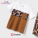 Patpat-(2nb6-20541411)Family Matching Leopard Print Flutter-sleeve Belted Dresses and Short-sleeve Colorblock T-shirts Sets(Toddler Boy 3 - 4 years)