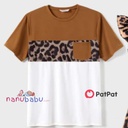 Patpat-(2nb6-20541409)Family Matching Leopard Print Flutter-sleeve Belted Dresses and Short-sleeve Colorblock T-shirts Sets(Men: XL)