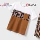Patpat-(2nb6-Patpat:557434)Family Matching Leopard Print Flutter-sleeve Belted Dresses and Short-sleeve Colorblock T-shirts Sets(Toddler Boy: 2 Years)