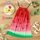 Patpat-(2nb7-20390624)Kid Girl Watermelon Print Colorblock Cami Dress