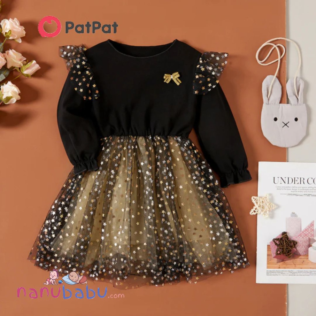Patpat-(4nb2-19763583)Baby / Toddler Trendy Stars Mesh Dress | NanuBabu.com