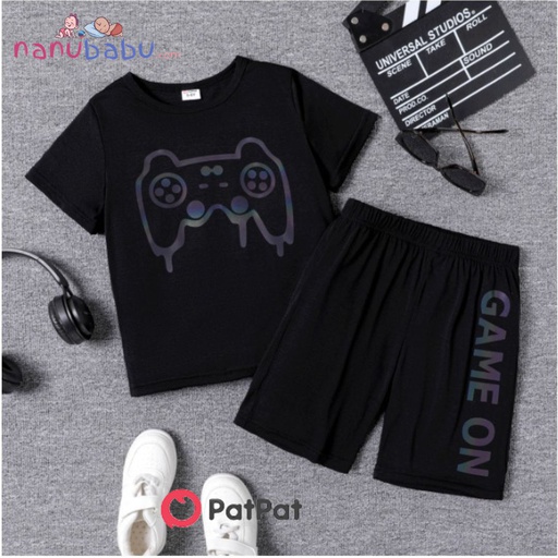 Patpat-(2nb9-20595528)2pcs Kid Boy Game Console Print Laser Short-sleeve Tee and Elasticized Shorts Set