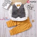 2pcs Toddler Boy Gentleman Suit, Faux-two Bow tie Vest Design Shirt and Pants Party Set - 3nb17 - 20440272
