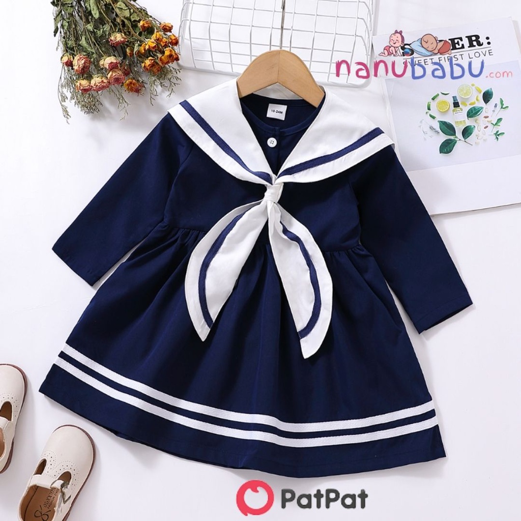 Patpat-Toddler Girl Preppy style Removable Sailor Cape Design Long-sleeve Dress