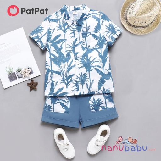 Patpat-2Pcs Kid Boy Plant Print Short-sleeve Shirt and 100% Cotton Shorts Set - 3nb17 - 2058162