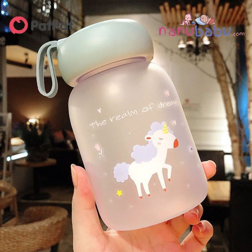 Patpat-400ML Unicorn Water Bottle Cute Cartoon Portable Plastic Water Cup with Silicone Handle-3nb20-2031728