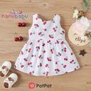 Patpat-100% Cotton Cherry Print Backless Sleeveless Baby Dress(White)-3nb19-1944268