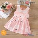 Patpat-100% Cotton Baby Girl Peter Pan Collar Floral Print Tank Dress-3nb14-20424239