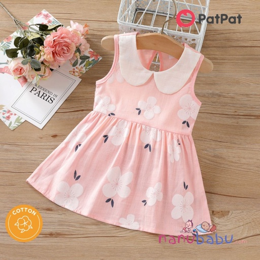 Patpat-100% Cotton Baby Girl Peter Pan Collar Floral Print Tank Dress-3nb14-20424239