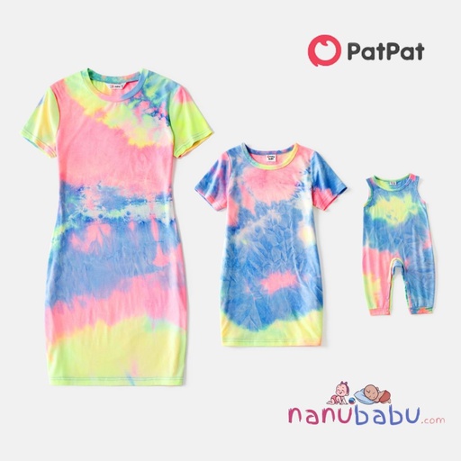 Tie Dye Short-sleeve Bodycon T-shirt Dress for Mom and Me 3nb21-203206