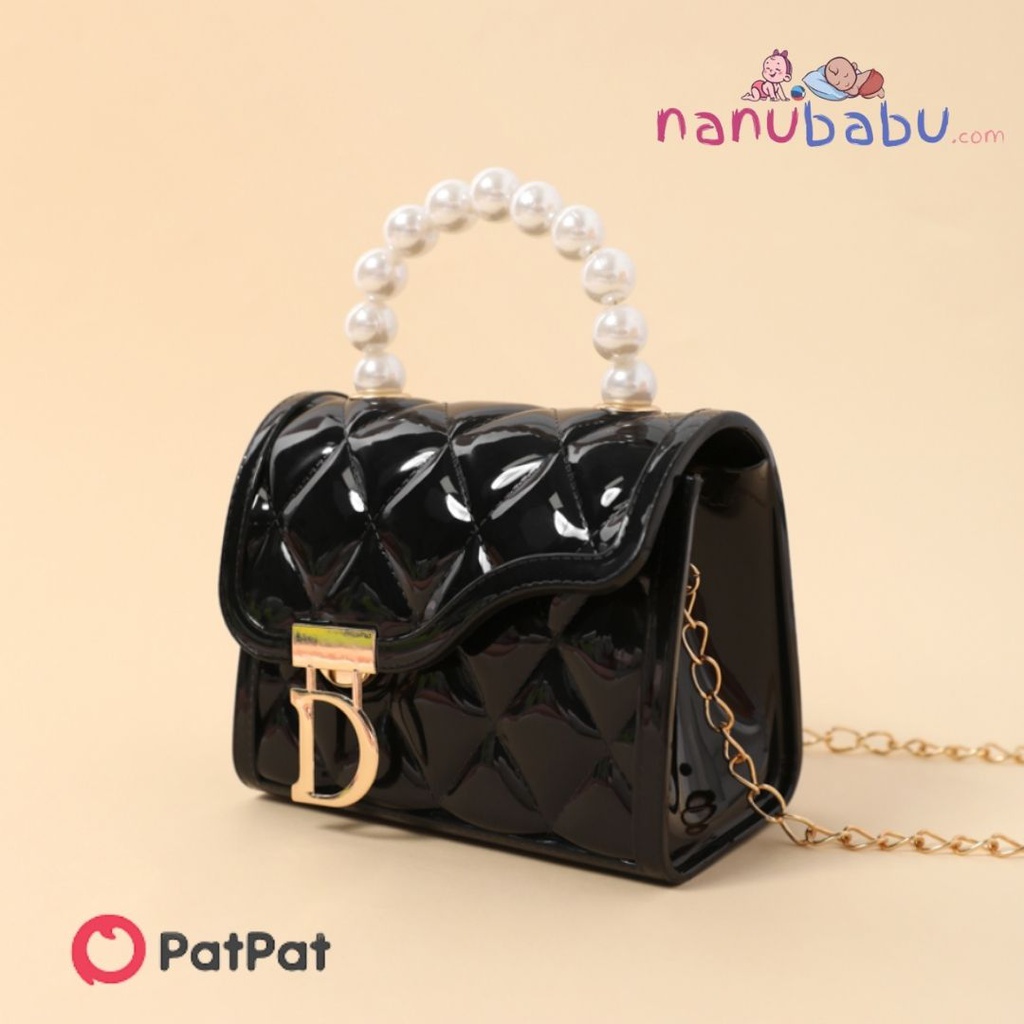 Patpat-Toddler / Kid Faux Pearl Handle Metal Lock Geometry Lingge Satchel Bag-3nb13-20425143