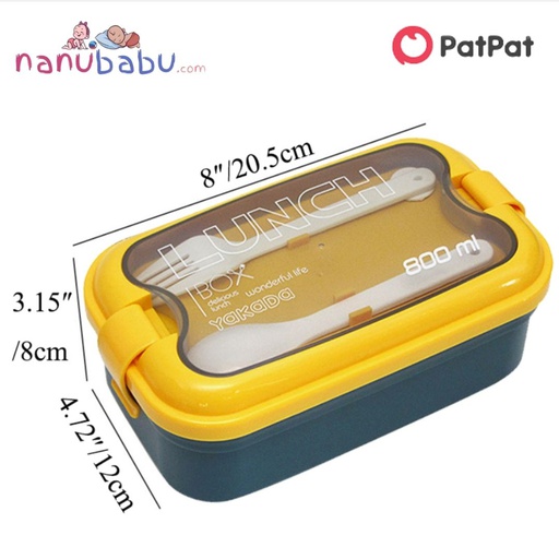 Patpat-Bento Lunch Box with Spoon & Fork Reusable Plastic Divided Food Storage Container Boxes Meal Prep Containers for Kids & Adults - 3nb20 - 20441356