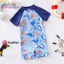 Patpat-Toddler Boy Playful Shark Print Zipper Design Onepiece Swimsuit-3nb22-2058587