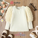 Patpat-Toddler Girl Textured Ribbed Long Puff-sleeve Solid Color Tee-3nb14-20477299
