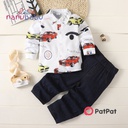 Patpat-2pcs Toddler Boy Playful Denim Jeans and Car Print Shirt Set 3nb16-20501077