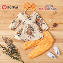 3-piece Baby Pretty Floral Dress Top and Polka Dots Pants with Headband Set-3nb18-1944040