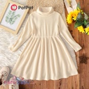 Toddler Girl Turtleneck Solid Color Ribbed Long-sleeve Dress-3nb21--20463527