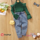 2pcs Toddler Girl Sweet Denim Jeans and Turtleneck Ruffled Bell sleeves Tee set 3nb21-20495701