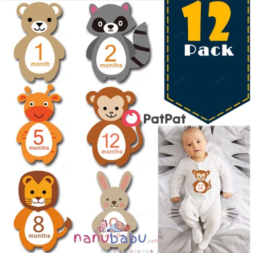 12-pack Animal Design Baby Monthly Milestone Stickers 3nb16-2061808