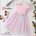 Beautiful Kid Girl Princess Fly Sleeve Heart Rainbow Mesh Dress-3nb14-19895937